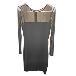 Charlotte Russe Black Fitted Sheath Dress Sheer Accent Long Sleeve Size Small